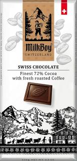 MILKBOY SWISS Hořká čokoláda 72% fresh roasted Coffee 100g, bez lepku