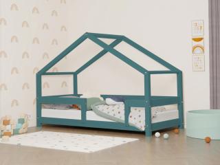 Dětská domečková postel LUCKY s pevnou bočnicí  český výrobek/masiv Barva: Petrolejová, Rozměr: 120 x 200 cm