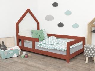 Dětská postel domeček POPPI s bočnicí vlevo  český výrobek/masiv Barva: Cihlová, Rozměr: 120 x 200 cm