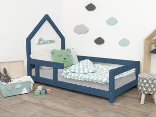 Dětská postel domeček POPPI s bočnicí vlevo  český výrobek/masiv Barva: Námořnická modrá, Rozměr: 120 x 200 cm
