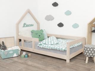 Dětská postel domeček POPPI s bočnicí vlevo  český výrobek/masiv Barva: Nelakovaná, Rozměr: 90 x 200 cm