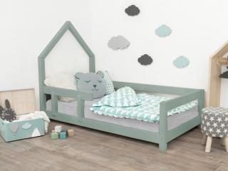 Dětská postel domeček POPPI s bočnicí vlevo  český výrobek/masiv Barva: Šalvějová zelená, Rozměr: 120 x 200 cm