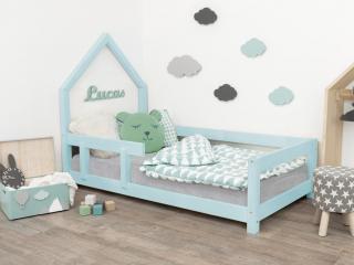 Dětská postel domeček POPPI s bočnicí vlevo  český výrobek/masiv Barva: Světle modrá, Rozměr: 120 x 200 cm