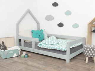 Dětská postel domeček POPPI s bočnicí vlevo  český výrobek/masiv Barva: Světle šedá, Rozměr: 90 x 200 cm