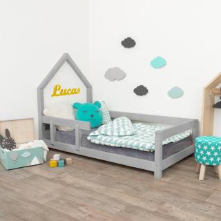 Dětská postel domeček POPPI s bočnicí vlevo  český výrobek/masiv Barva: Tmavě šedá, Rozměr: 120 x 200 cm