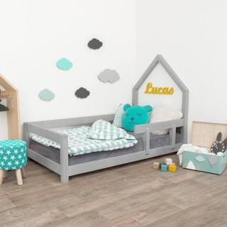 Dětská postel domeček POPPI s bočnicí vpravo  český výrobek/masiv Barva: Béžová, Rozměr: 120 x 200 cm