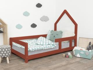Dětská postel domeček POPPI s bočnicí vpravo  český výrobek/masiv Barva: Cihlová, Rozměr: 120 x 200 cm
