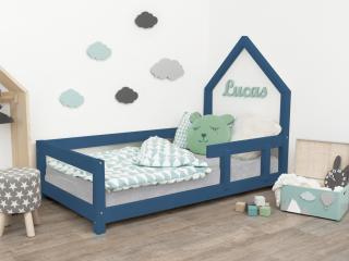 Dětská postel domeček POPPI s bočnicí vpravo  český výrobek/masiv Barva: Námořnická modrá, Rozměr: 120 x 200 cm