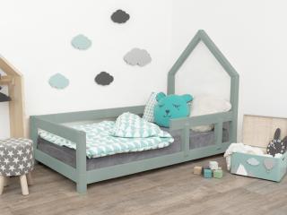 Dětská postel domeček POPPI s bočnicí vpravo  český výrobek/masiv Barva: Šalvějová zelená, Rozměr: 120 x 200 cm