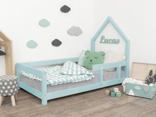Dětská postel domeček POPPI s bočnicí vpravo  český výrobek/masiv Barva: Světle modrá, Rozměr: 120 x 200 cm