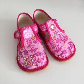 Beda Barefoot Textilní obuv BF 060010/W růžové znaky (Beda BF 060010/W)