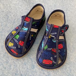 Přezůvky Baby Bare Shoes Navy Cars (Baby Bare Shoes Slippers Navy Cars)