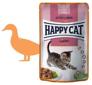 Kapsička Happy Cat MEAT IN SAUCE Kitten & Junior Land-Ente / Kachna 85 g