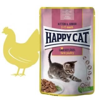 Kapsička Happy Cat MEAT IN SAUCE Kitten & Junior Land-Geflügel / Drůběž 85 g