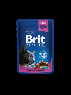 Brit Premium Cat Kuře a krůta v omáčce pro dospělé kočky 100g