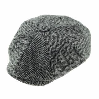 Čepice Baker Boy Harris Tweed - Grey Herringbone - Glen Appin