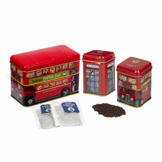 Černý čaj 3x dárková plechovka Bus, Telephone sypaný / sáčkový čaj - New English Teas