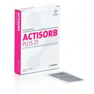 ACTISORB PLUS 25 obväz s aktívnym uhlím a striebrom (6,5 x 9,5 cm) 1x10 ks (Ošetrenie infikovaných a secernujúcich rán)