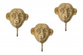 3 dílný set zlatých nástěnných věšáků Three Apes