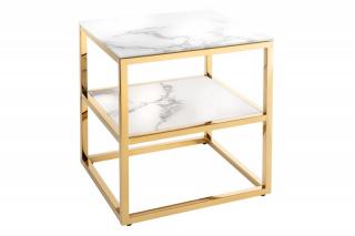 Bílý/zlatý hranatý odkládací stolek Elegance 45 cm