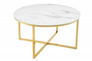 Bílý/zlatý kulatý konferenční stolek Elegance 80 cm