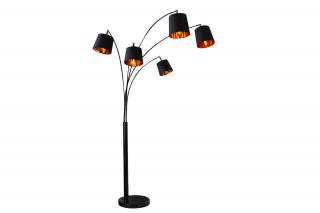 Černo - zlatá kovová stojací lampa Levero, 202 cm