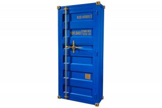 Modrá dřevěná vinotéka Container Globetrotter