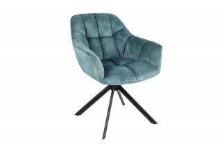 Modrá sametová otočná židle Papillon