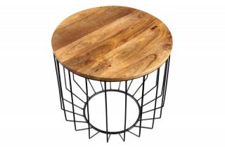 Přírodní dřevěný kulatý odkládací stolek Loft