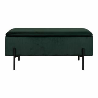 Zelená sametová lavice Walard s úložným prostorem