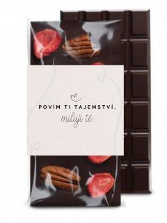 Čokoláda: Povím ti tajemství, miluji tě | Hořká čokoláda  s pekany a jahodami