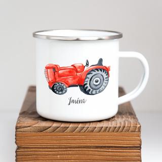 Bílý plecháček se jménem Červený traktor 360ml
