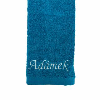 Malý azurově modrý ručník s vlastním textem 30 x 50 cm