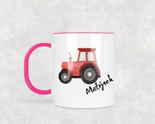 Plastový hrnek s vlastním jménem Traktor červený 330ml Růžová