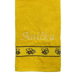 Žlutý dětský ručník s vlastním textem - Včelka 30 x 50 cm