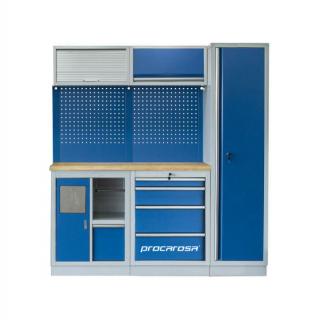 Sestava dílenského nábytku Procarosa PROFI S-II Barva: Modrá, Pracovní deska: dřevěná