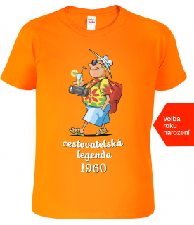 Tričko k 60. narozeninám - Cestovatelská legenda Barva: Oranžová (11), Velikost: XL