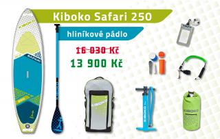 Kiboko Safari 250 - Akční set  SAFARI 260 + PUMPA + BATOH KIBOKO + KARBONOVÉ PÁDLO S PLASTOVÝM LISTEM + rychloodepínací LEASH + VAK + POUZDRO NA…