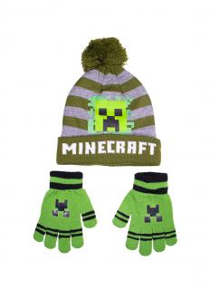 MINECRAFT zimní set čepice a rukavice CREEPER ZELENÝ Velikost: 52