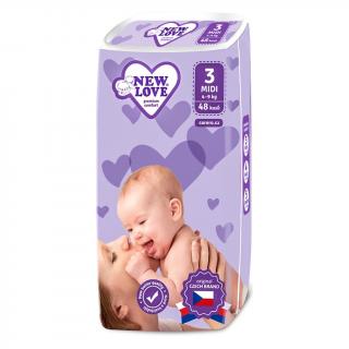 Dětské jednorázové pleny New Love Premium comfort 3 MIDI 4-9 kg 48 ks 4 do 9 kg