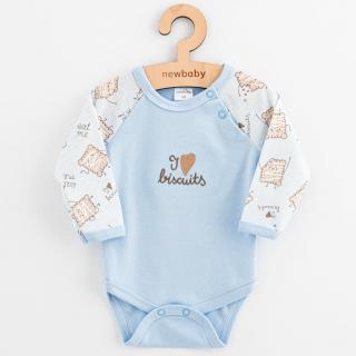 Kojenecké bavlněné body s dlouhým rukávem New Baby Biscuits modrá 56 (0-3m)