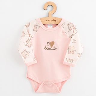 Kojenecké bavlněné body s dlouhým rukávem New Baby Biscuits růžová 80 (9-12m)