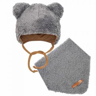Zimní kojenecká čepička s šátkem na krk New Baby Teddy bear šedá 62 (3-6m)