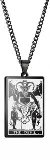 DARK TAROT náhrdelník z nerez oceli / černý - THE DEVIL / ĎÁBEL