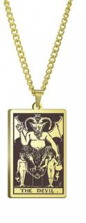 DARK TAROT náhrdelník z nerez oceli / zlatý - THE DEVIL / ĎÁBEL