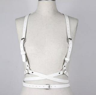 Harness - koženkový pás / pásek do pasu / traky + kšandy / body strap - WHITE