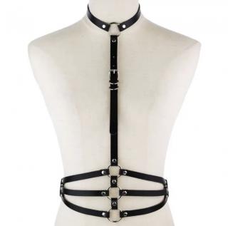 harness koženkový s kovovými prvky - černo stříbrný