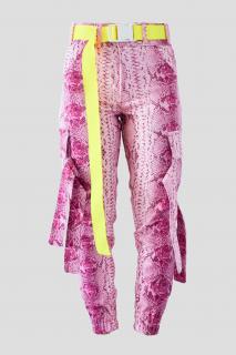 PRINCESS TIRAMISU dámské Kalhoty Cargo pants růžové - pink snake + neon belt Velikost: L