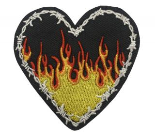 VYŠÍVANÁ NÁŠIVKA - nažehlovací obrázek / HEART WITH FLAMES