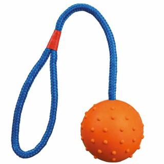 Aportovací míček na šňůře, oranžovo-modrý - 30 cm